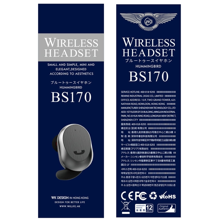 WK BS170 Bluetooth 4.2 Casque Bluetooth sans fil unique Prise en charge des appels et invite vocale intelligente et batterie d'affichage IOS (Blanc)