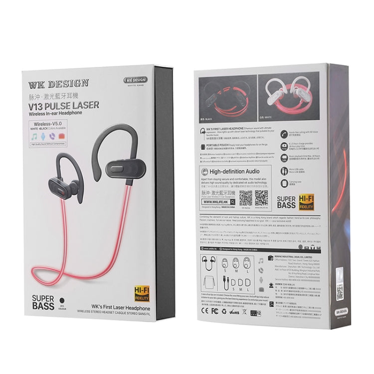 WK V13 Bluetooth 5.0 Laser Pulse Wired Control Bluetooth Headset Support Call (Blanc)