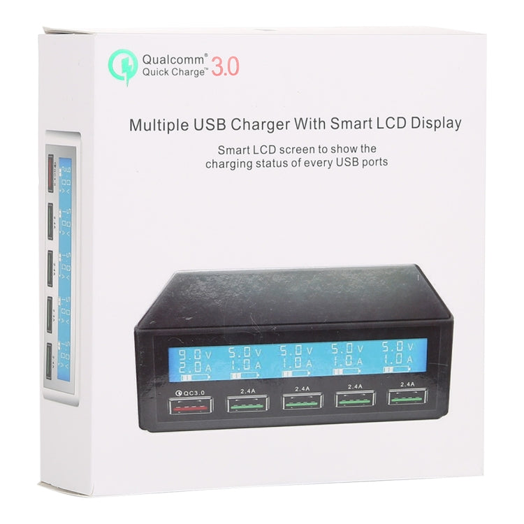 10 A Max Output 5 X USB Ports Ladegerät mit Smart LCD Display (Schwarz)