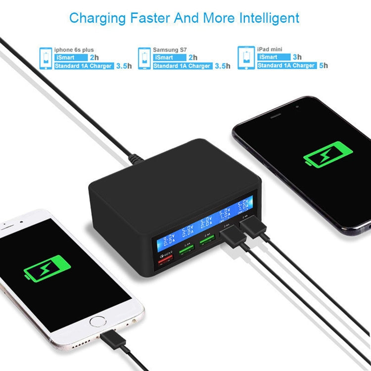 10A Max Output 5 X USB Ports Charger with Smart LCD Display (Black)
