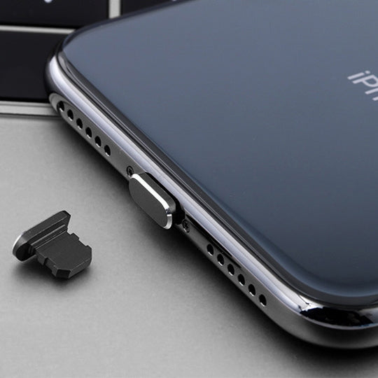 Prise anti-poussière universelle en métal avec port de charge à 8 broches pour iPhone (noir)