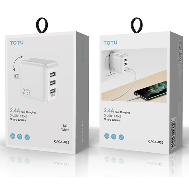 Totudesign CACA-023 Sharp Series 2.4A Travel Charger Power Adapter with Three USB US Plug (White)