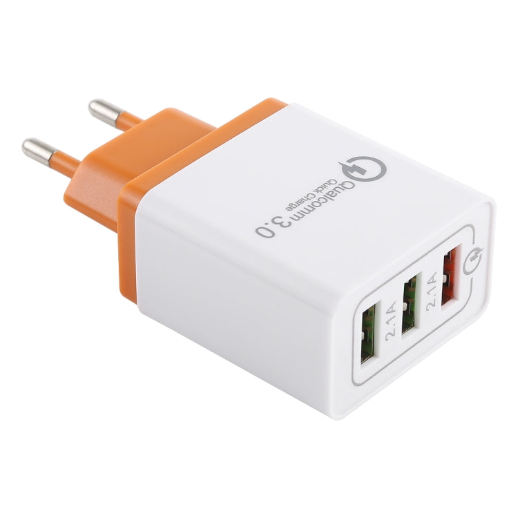 AR-QC-03 2.1A Quick Travel Charger with 3 USB Ports EU Plug (Orange)