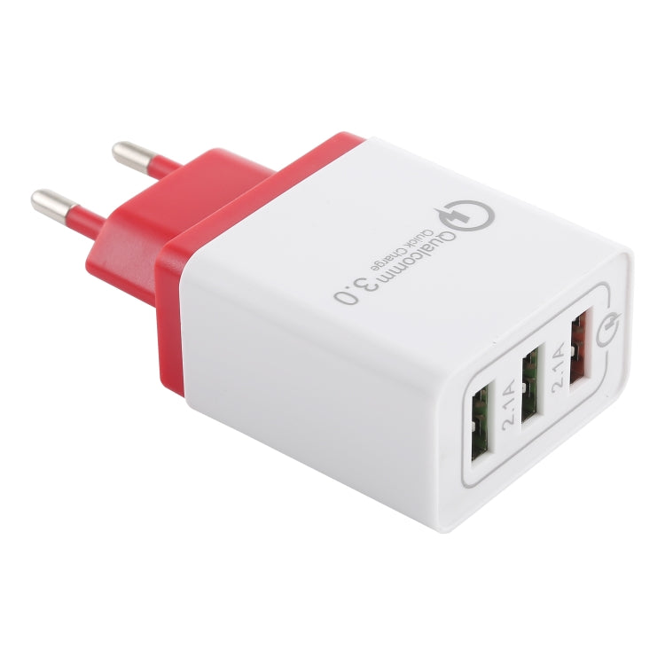 AR-QC-03 2.1A Quick Travel Charger with 3 USB Ports EU Plug (Red)