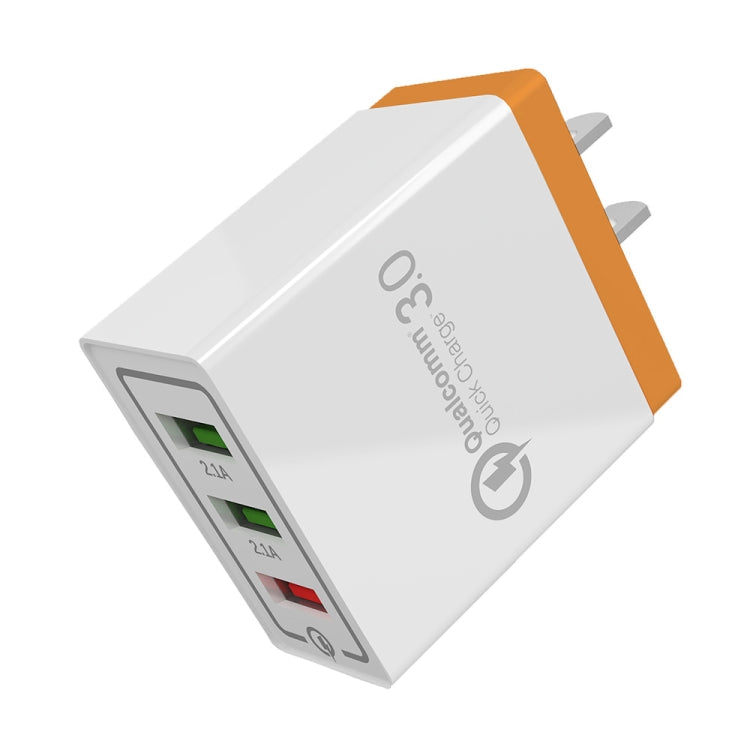 AR-QC-03 2.1A Cargador Rápido de Viaje con 3 Puertos USB Enchufe de US (Naranja)