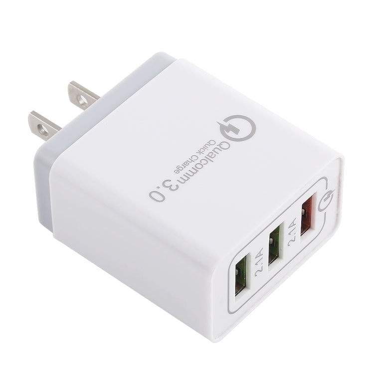 AR-QC-03 2.1A Quick Travel Charger with 3 USB Ports US Plug (Grey)