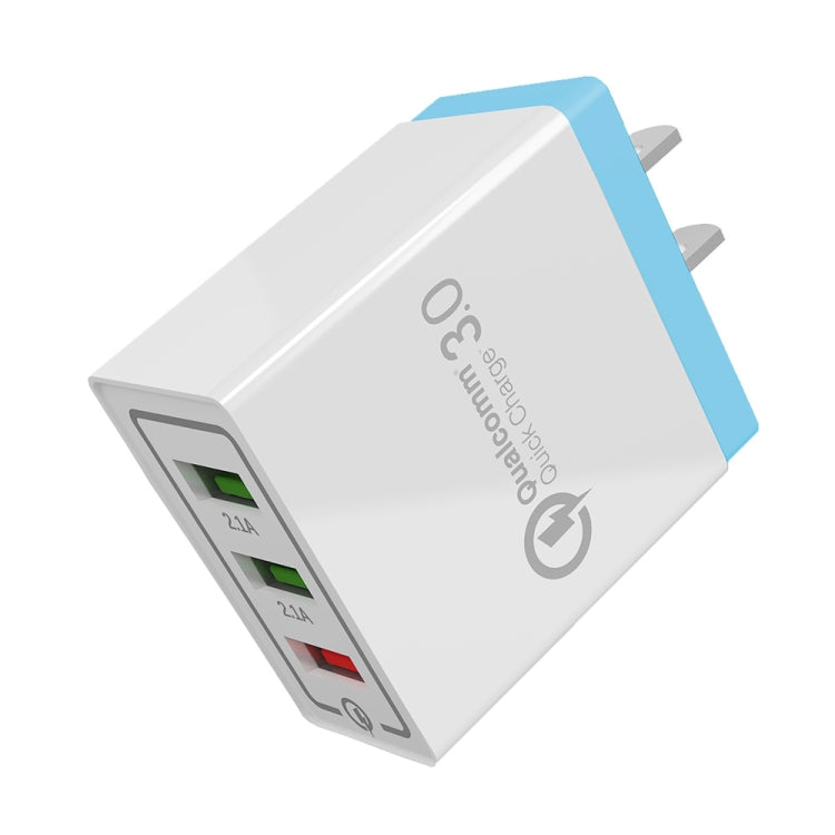 AR-QC-03 2.1A Quick Travel Charger with 3 USB Ports US Plug (Blue)