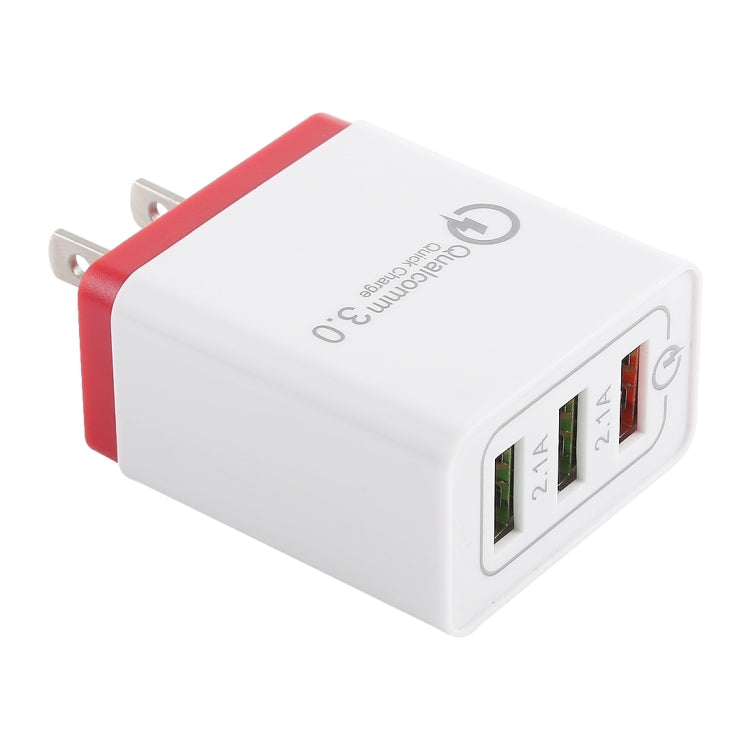 AR-QC-03 2.1A Quick Travel Charger with 3 USB Ports US Plug (Red)