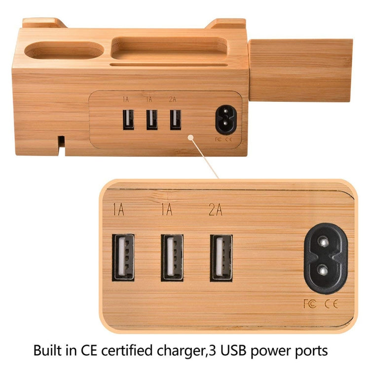 Bamboo Bamboo Charging Station Management Dock Multifunction with 3 USB Ports EU Plug