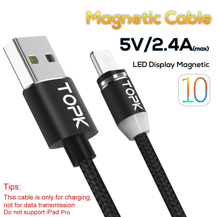 TOPK 1m 2.4A Max USB to 8 Pin Nylon Braided Magnetic Charging Cable with LED Indicator (Black)