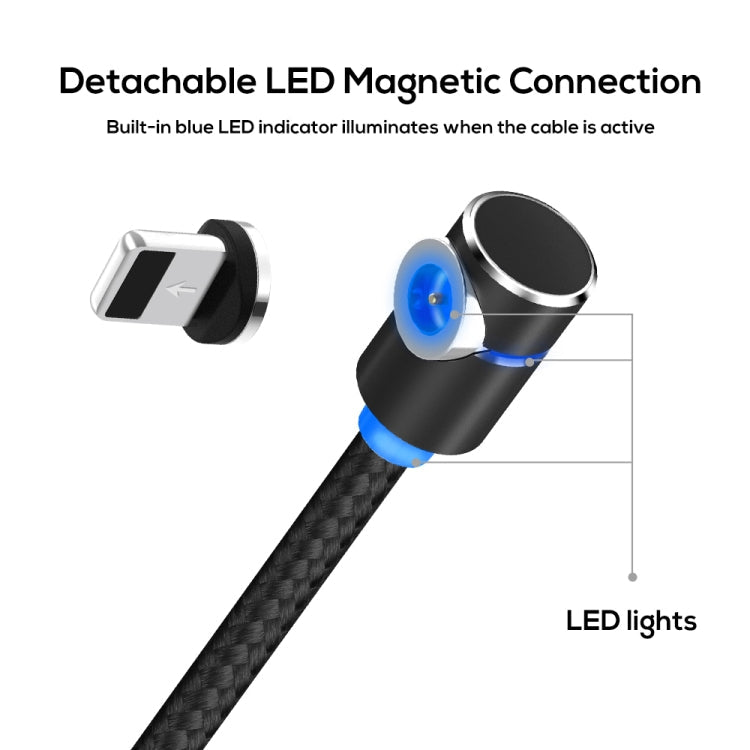 TOPK 1m 2.4A Max Câble de Charge Magnétique Coudé à 90 Degrés USB vers 8 Broches avec Indicateur LED (Noir)