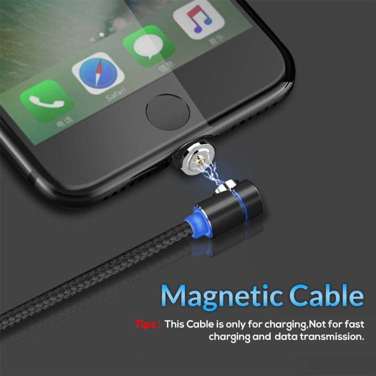 TOPK 1m 2.4A Max USB to 8 Pin + USB-C / Type-C + Micro USB 90 Degree Elbow Magnetic Charging Cable with LED Indicator (Black)