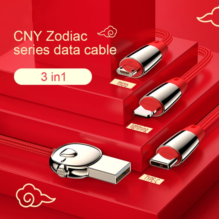 Joyroom S-M390 Zodiac Series 3 en 1 3.5A USB-C / Type-C y 8 Pines y Micro a USB Cable de Datos trenzado Longitud: 1.2m (Rojo)