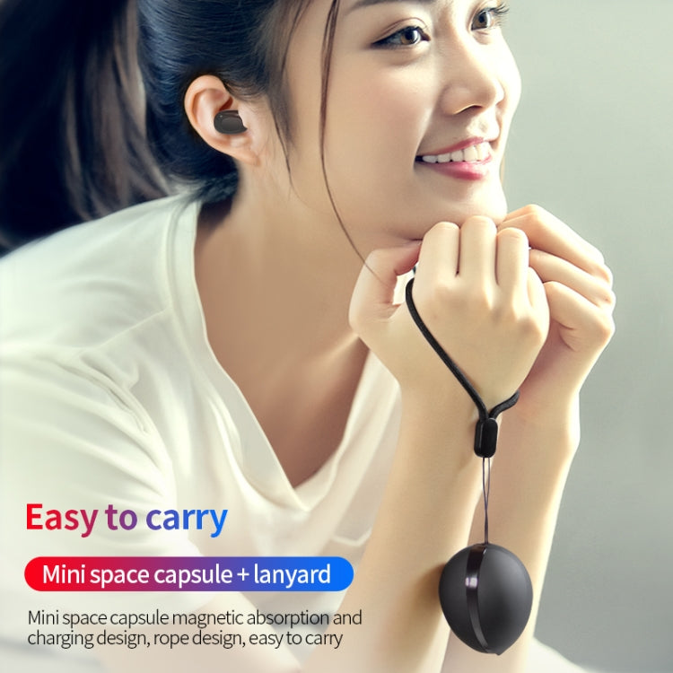 A10 TWS Space Capsule Shape Auriculares Inalámbricos Bluetooth con caja de Carga Magnética y cordón compatible con llamadas HD y emparejamiento automático Bluetooth (Negro Blanco)
