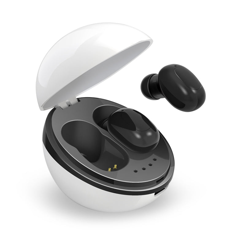 A10 TWS Space Capsule Shape Wireless Bluetooth Headphones with Magnetic Charging Box and Lanyard Support HD Calls and Bluetooth Auto Pairing (White + Black)