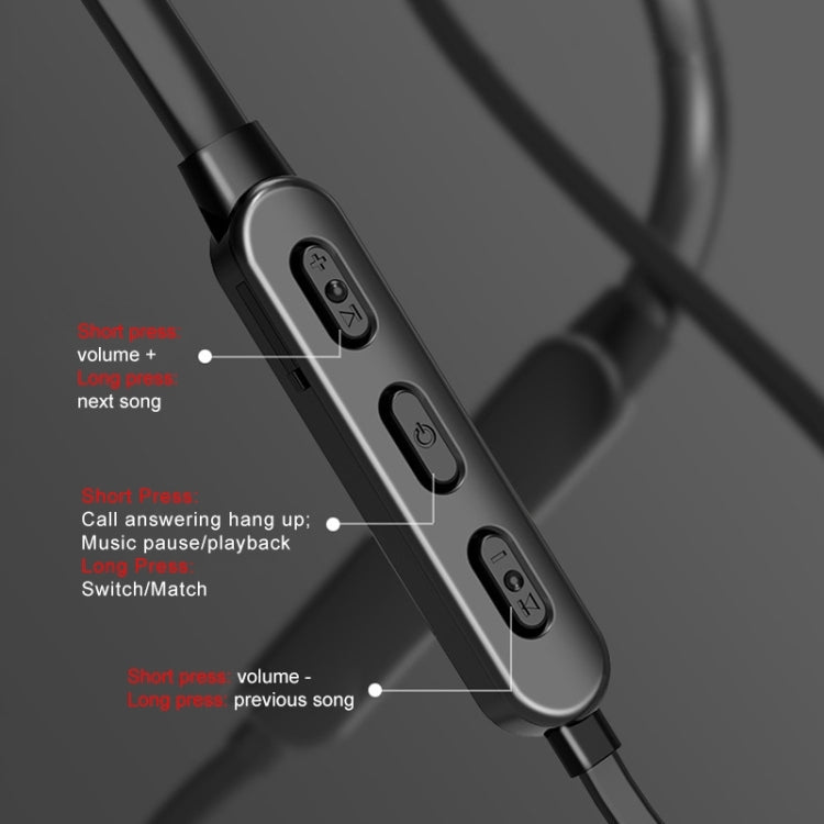 Écouteur de sport Bluetooth 5.1 avec câble rond monté sur le cou avec fonction magnétique (noir)