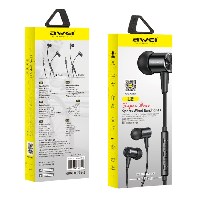 awei L2 3.5mm Plug In-Ear Wired Stereo Headphones with Microphone (Black)