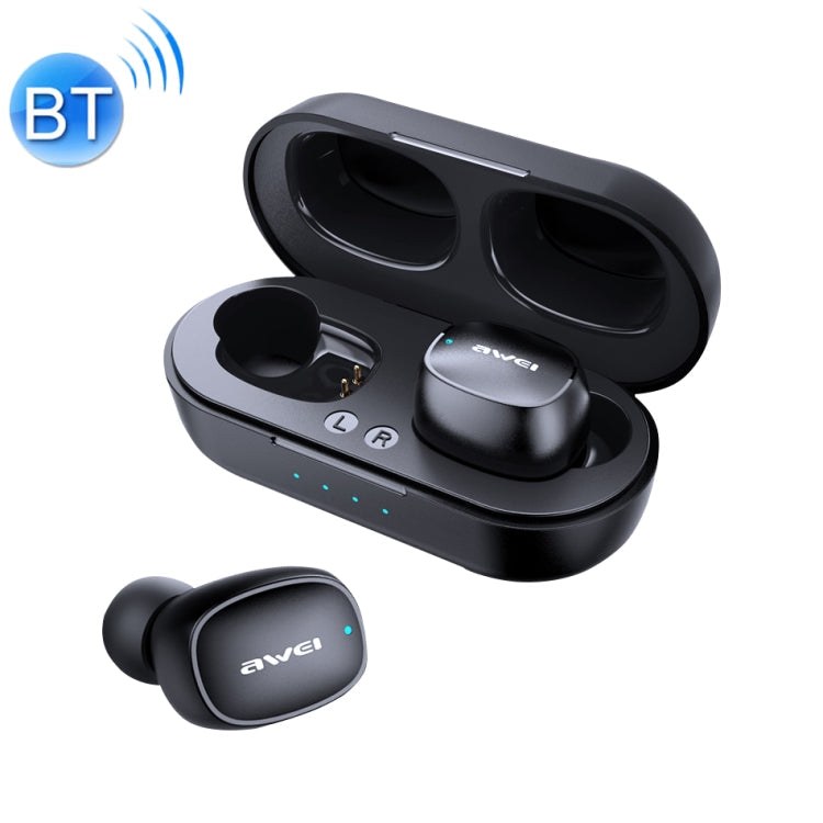 Awei T13 TWS Bluetooth V5.0 Ture Casque de sport sans fil avec étui de chargement (Noir)