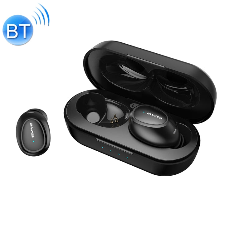 awei T16 TWS Bluetooth V5.0 Ture Casque de sport sans fil avec étui de chargement (Noir)