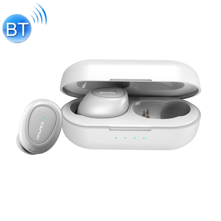 Awei T16 TWS Bluetooth V5.0 Ture Casque de sport sans fil avec étui de chargement (Blanc)