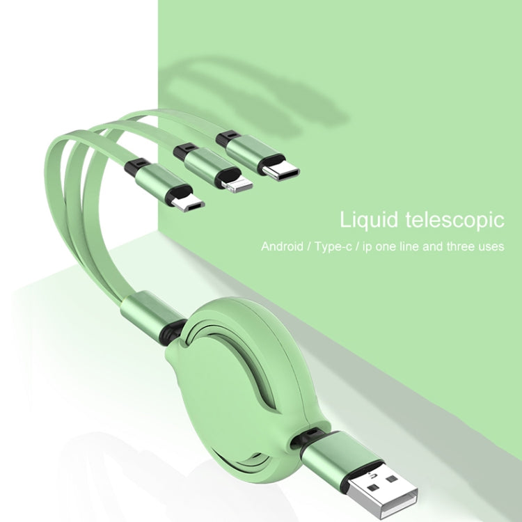 3.5A Silicone Liquide 3 en 1 USB vers USB-C / Type-C + 8Pin + Micro USB Rétractable Câble de Charge de Synchronisation de Données (Vert)
