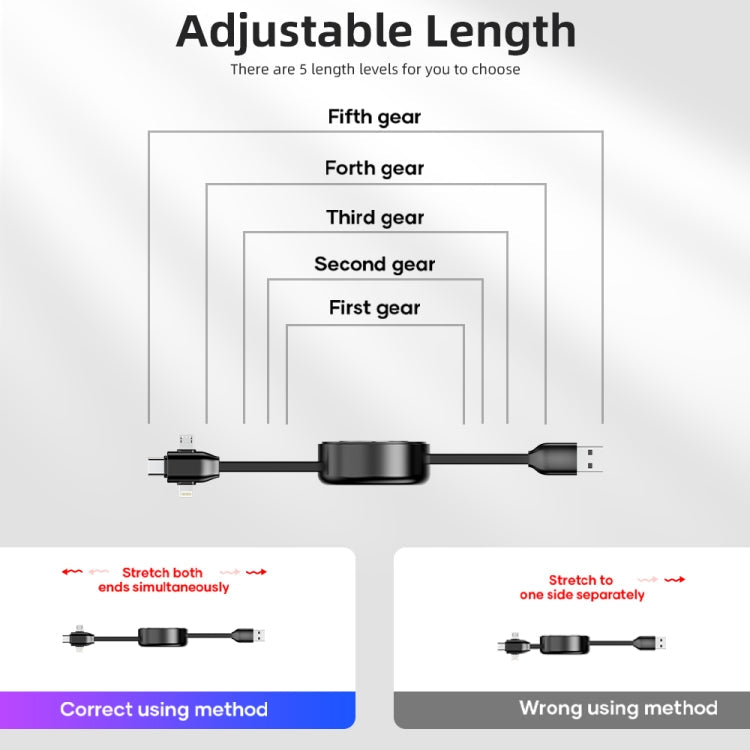 Rock G3 3 in 1 8 Pin + Micro + Type-C / USB-C Multifunction Scalable Charging Data Cable Length: 1m (Black)