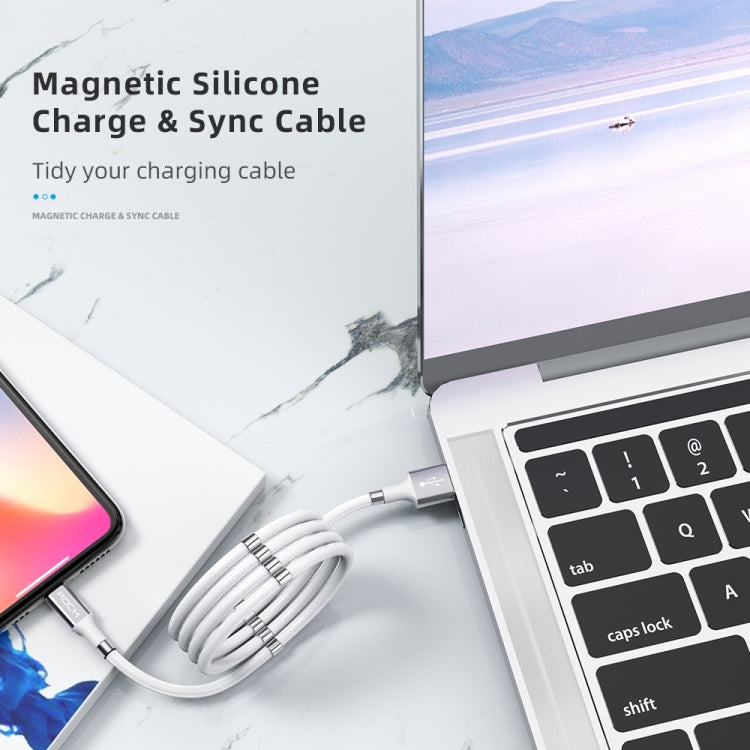 Câble de données de charge magnétique en silicone Rock 8 broches 2,4 A Longueur : 1,8 m (blanc)