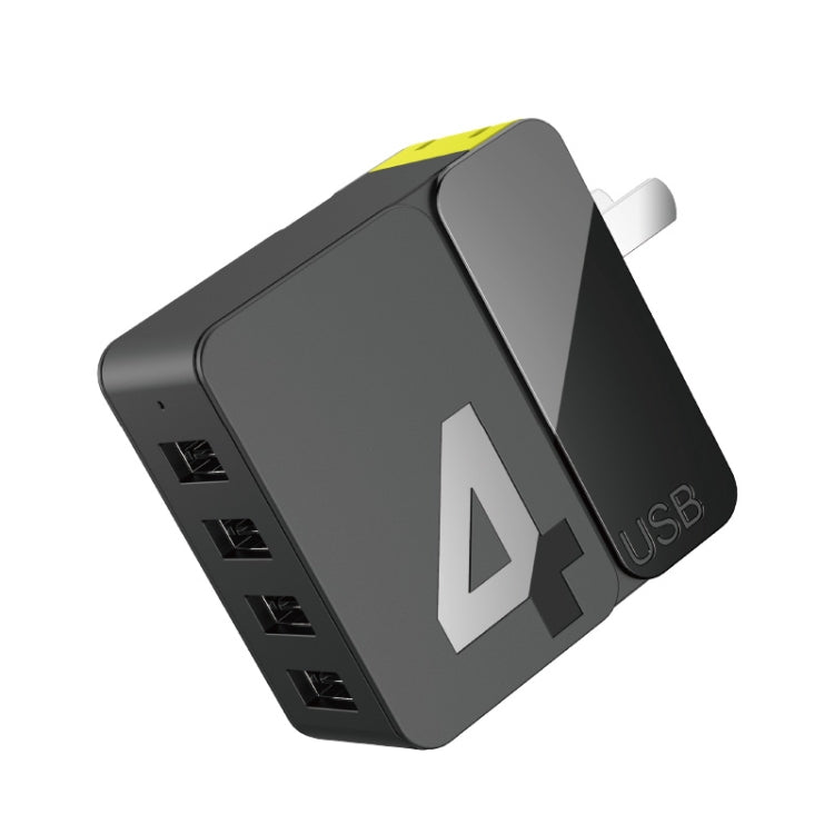 Rock Sugar Pro 4A Adaptateur de chargeur de voyage à charge rapide USB 4 ports Prise CN (Noir)