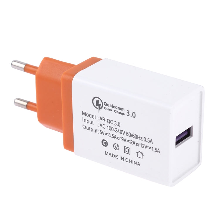 AR-QC 3.0 3.5A Max Output Ports USB QC3.0 individuels Chargeur de voyage rapide Prise UE (Orange)