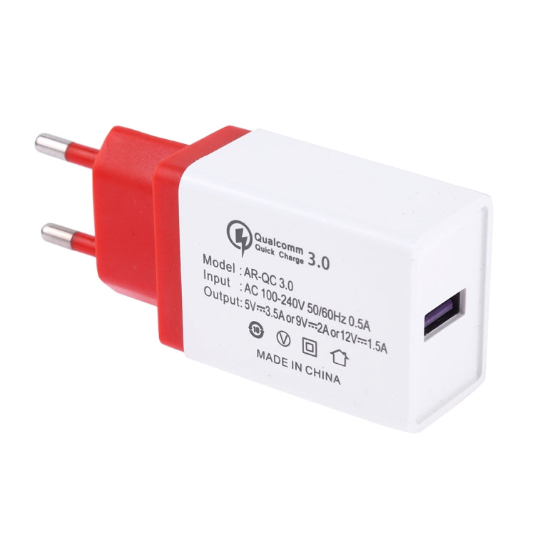 AR-QC 3.0 3.5A Max Output Ports USB QC3.0 individuels Chargeur de voyage rapide Prise EU (Rouge)