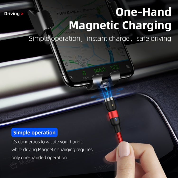 2m 2A Output 3 in 1 USB to 8 Pin + USB-C / Type-C + Micro USB Nylon Braided Swivel Magnetic Charging Cable (Black)