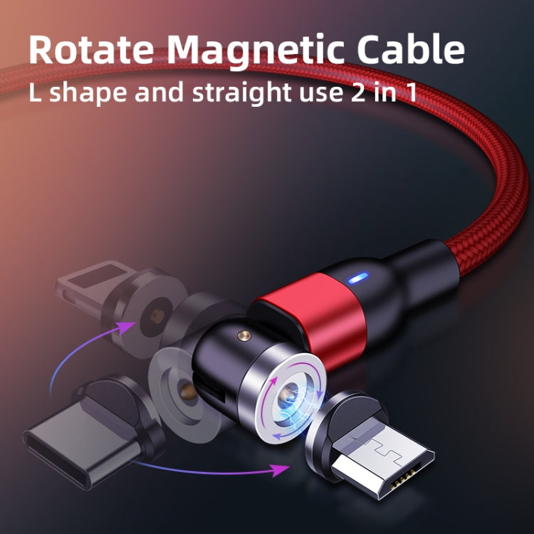2m 2A Salida 3 en 1 USB a 8 Pines + USB-C / Tipo-C + Micro USB Cable de Carga Magnético giratorio trenzado de Nylon (Negro)