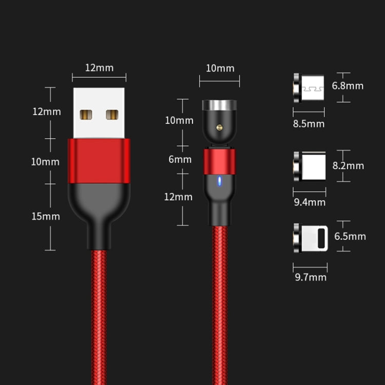 2m 2A Salida 3 en 1 USB a 8 Pines + USB-C / Tipo-C + Micro USB Cable de Carga Magnético giratorio trenzado de Nylon (Rojo)