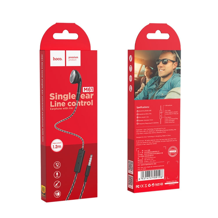 Hoco M61 1.2m Nice Tone Single Ear Auriculares Universales con Cable y Micrófono (Negro)