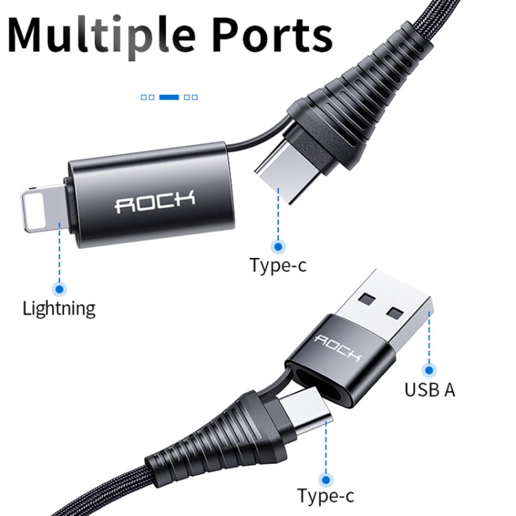 Rock R12 Multifonction PD Charge Rapide 4 en 1 3A Micro USB &amp; Type C à 8 Broches &amp; Type C Tressé Câble de Données Longueur : 1m (Noir)