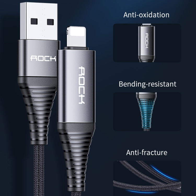 Rock R12 Multifonction PD Charge Rapide 4 en 1 3A Micro USB &amp; Type C à 8 Broches &amp; Type C Tressé Câble de Données Longueur : 1m (Noir)