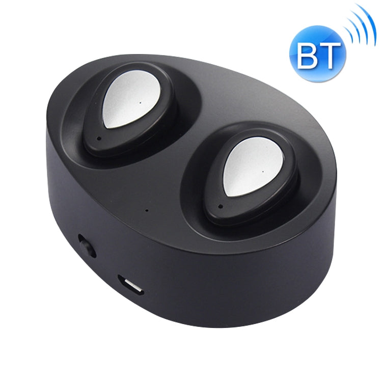 TWS-K2 Mini V4.1 Auriculares Bluetooth Stereo Inalámbricos con Estuche de Carga (Negro Plateado)