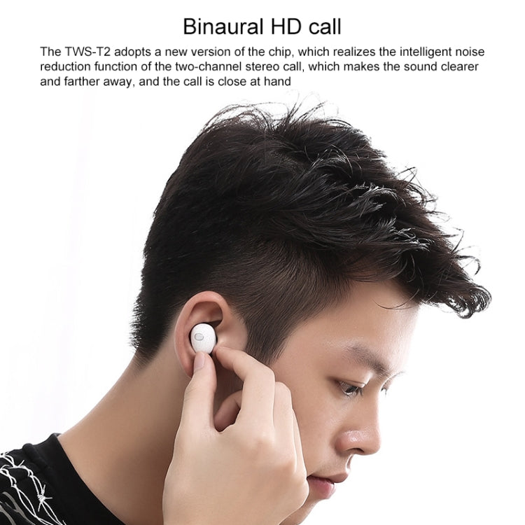 TWS-T2 Mini V5.0 Auriculares Inalámbricos Stereo Bluetooth con Estuche de Carga en forma de adoquín (Blanco)