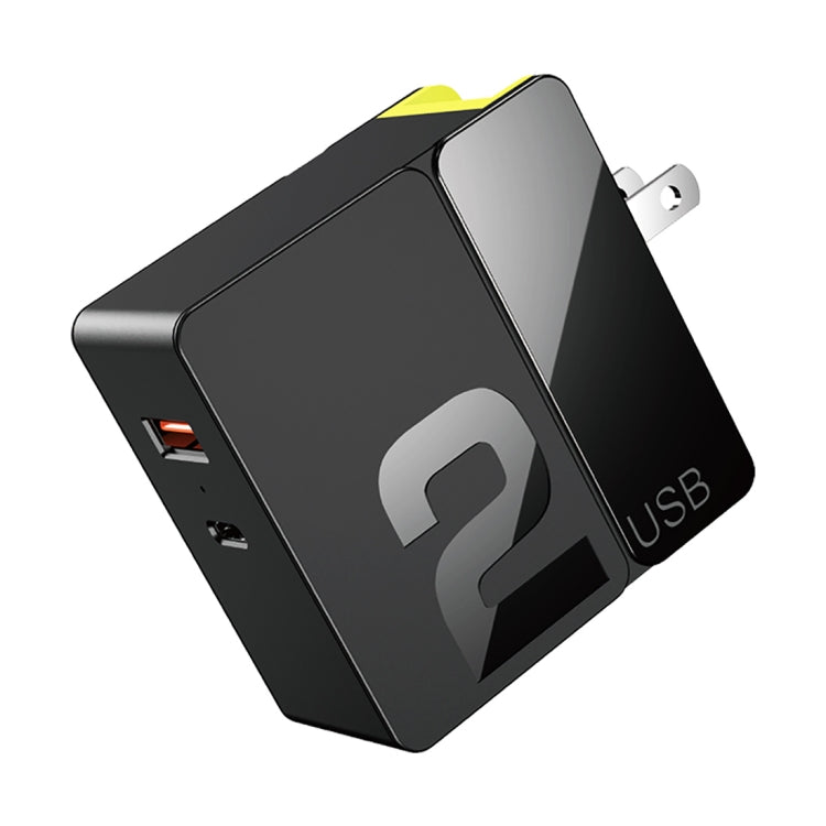 Rock Sugar 30W USB-C / Type-C + Ports USB-A Adaptateur de chargeur de voyage à charge rapide Prise US (Noir)