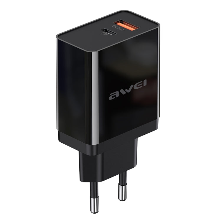 AWEI C-980 18W PD USB-C / TYPE-C + QC 3.0 Interface USB Chargeur de voyage à charge rapide Prise UE (Noir)