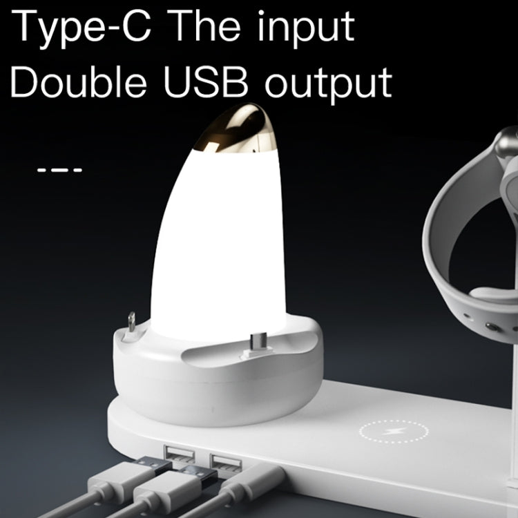 Lampe de bureau multifonction WS7 10W 2 ports USB + port USB-C / Type-C + chargeur de charge sans fil Qi (Blanc)