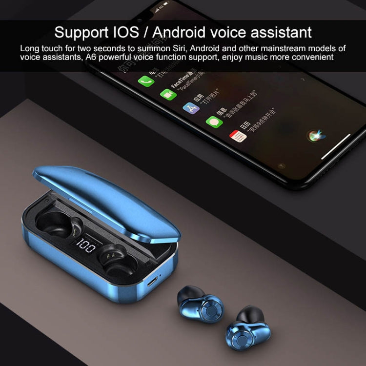 A6 TWS Bluetooth 5.0 Touch Auricular Inalámbrico Bluetooth con caja de Carga y Pantalla Digital Inteligente LED asistente de voz y conexión de memoria y llamada HD (Negro)