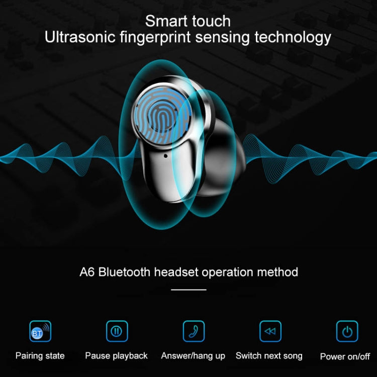 A6 TWS Bluetooth 5.0 Touch Casque Bluetooth sans fil avec boîtier de charge et affichage numérique intelligent LED Assistant vocal Connexion mémoire et appel HD (Bleu)