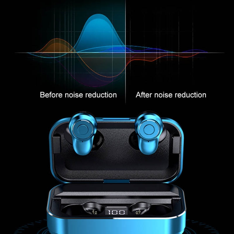 A6 TWS Bluetooth 5.0 Touch Casque Bluetooth sans fil avec boîtier de charge et affichage numérique intelligent LED Assistant vocal Connexion mémoire et appel HD (Bleu)