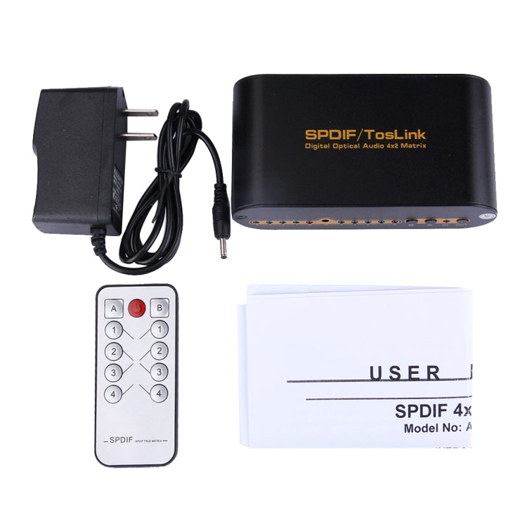 Sélecteur audio optique numérique SPDIF / TOSLINK 4x2 avec prise US à télécommande