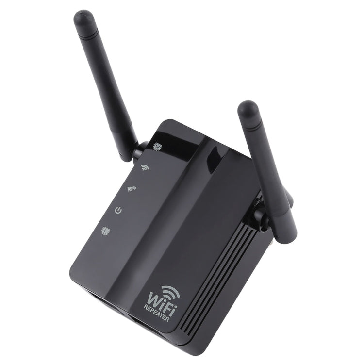 Enrutador de red de refuerzo de Señal de repetidor WiFi Wireless-N Range Extender de 300 Mbps con 2 Antenas externas Enchufe de la UE (Negro)