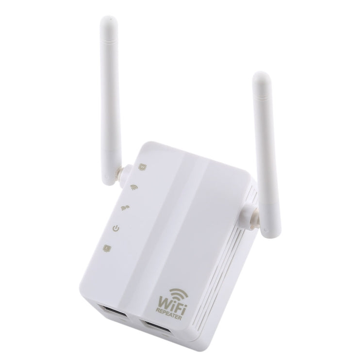 Enrutador de red de refuerzo de Señal de repetidor WiFi Wireless-N Range Extender de 300Mbps con 2 Antenas externas Enchufe de la UE (Blanco)