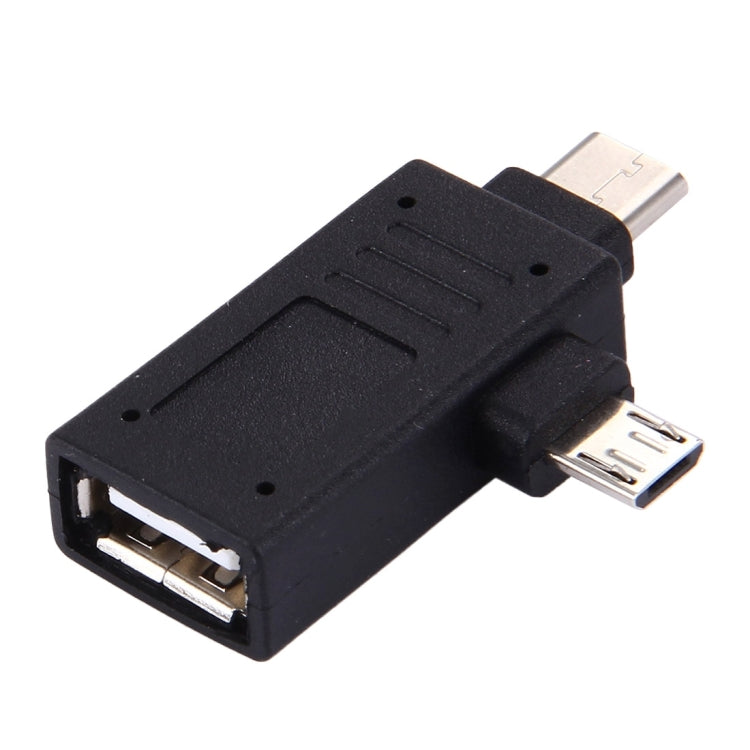 Adaptador USB-C / Type-C Macho + Micro USB Macho a USB 2.0 Hembra (Negro)