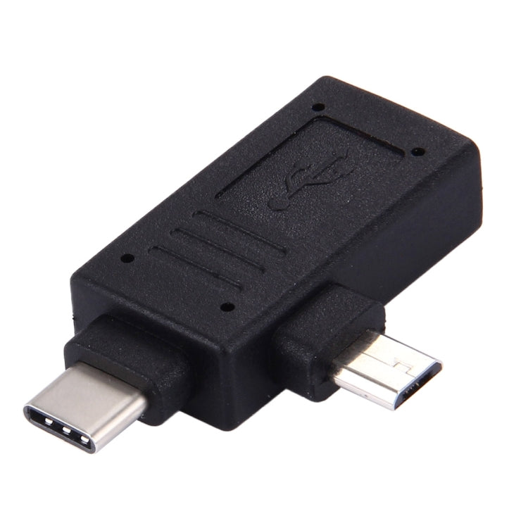 Adaptateur USB-C / Type-C Mâle + Micro USB Mâle vers USB 2.0 Femelle (Noir)