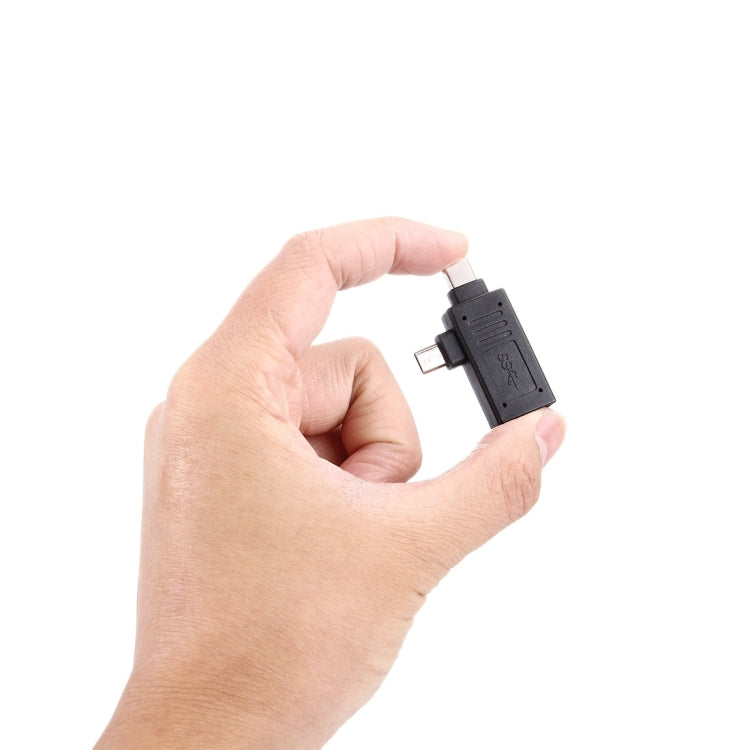 Adaptateur USB-C / Type-C Mâle + Micro USB Mâle vers USB 2.0 Femelle (Noir)